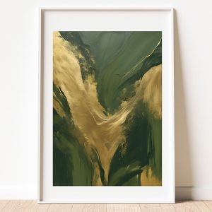 Olive Green and Gold Abstract Art Print
