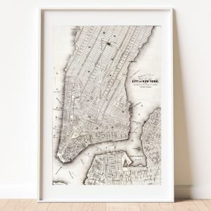 Vintage Map of New York Black and White print